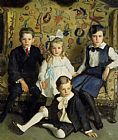 Family Paintings - A Family Portrait of Four Children by Harrington Mann